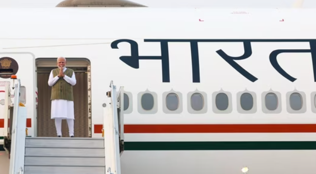 Prime Minister Narendra Modi emplanes for Kazan, Russia for a 2-day visit to attend the 16th BRICS Summit on Tuesday.(PTI)